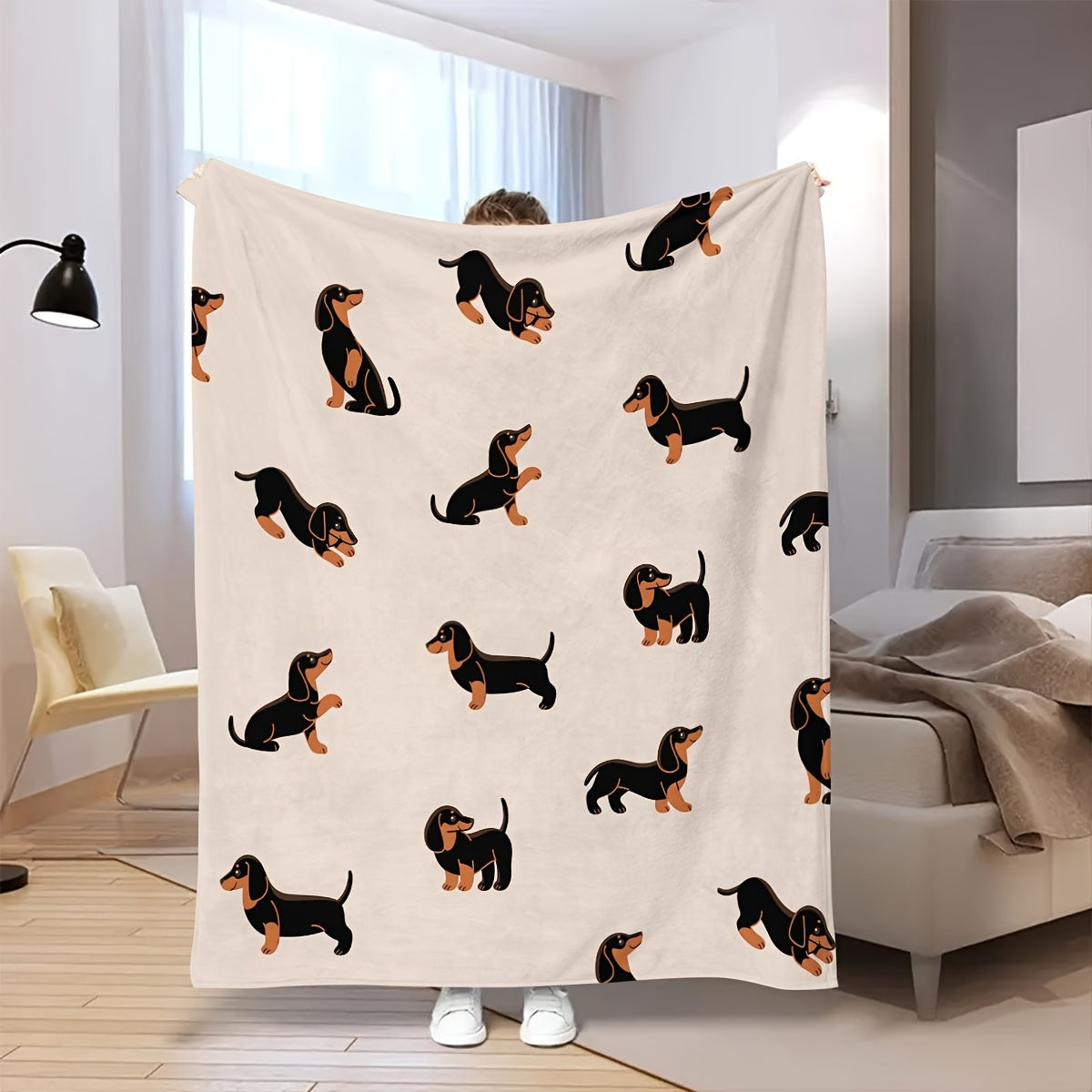 Dachshund Flanellen Deken – Zachte, Lichte en Knusse Hondenliefhebber Deken voor Slaapkamer, Bank of Woonkamer