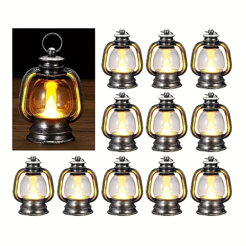 12 stuks Vintage Mini LED Kerstlantaarns - Knipperende Lampjes voor Feestelijke Decoratie