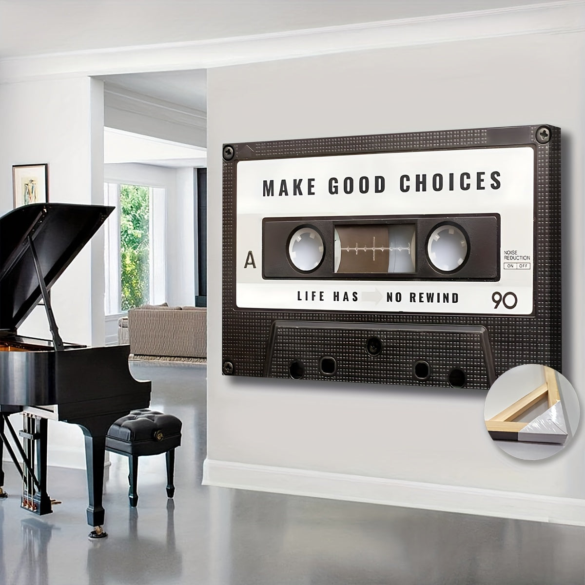 Extra Grote Retro Cassette Tape Canvas - Inspirerende Quote, Klaar om op te Hangen, Perfect voor Woonkamer & Kantoor