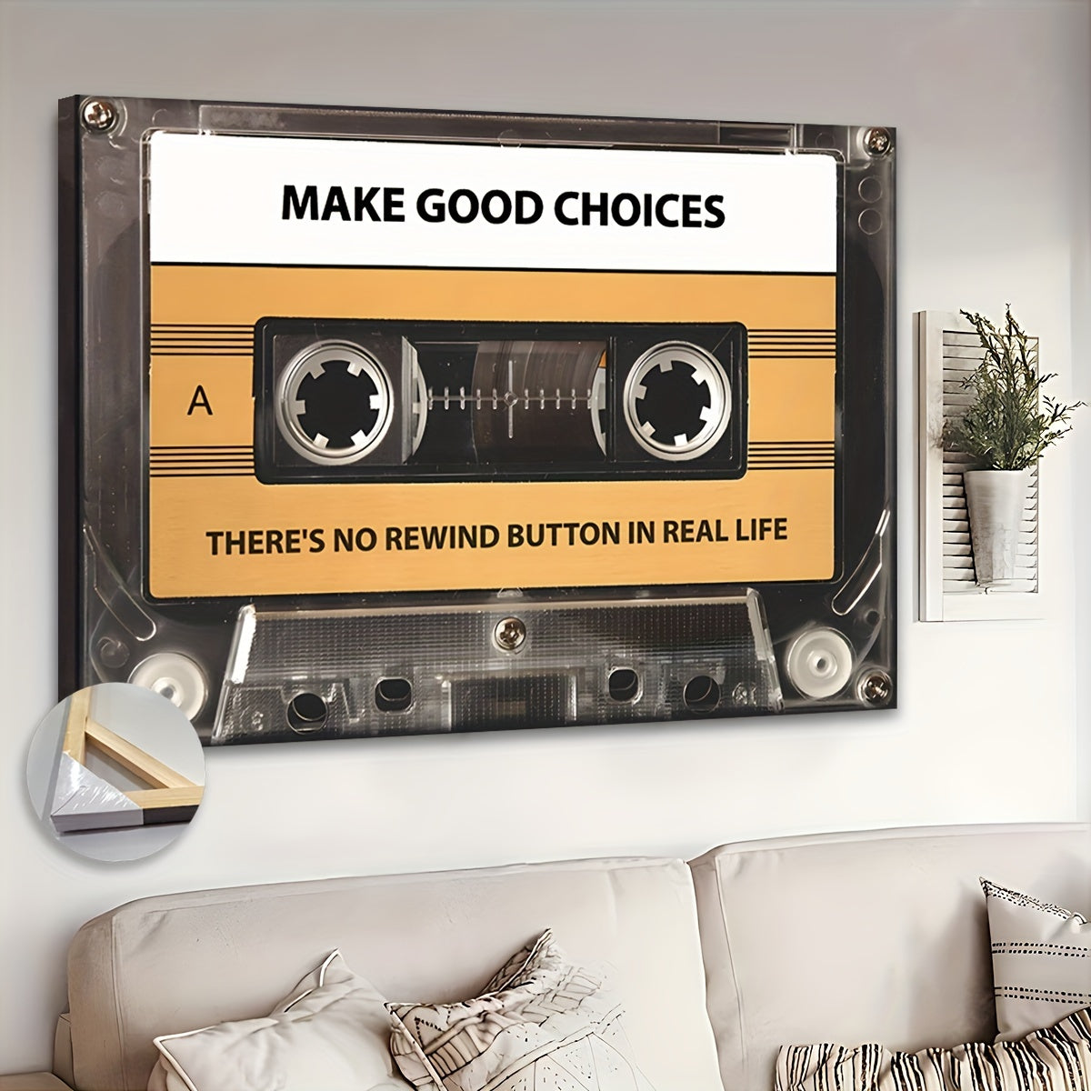 Extra Grote Retro Cassette Tape Canvas - Inspirerende Quote, Klaar om op te Hangen, Perfect voor Woonkamer & Kantoor