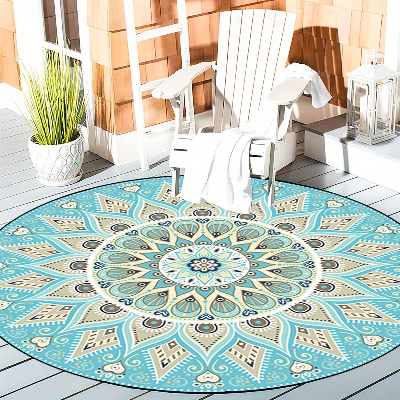 Machine Wasbare Mandala Vloerkleed - Ronde Antislip Mat voor Woonkamer, Slaapkamer, Veranda - Polyester