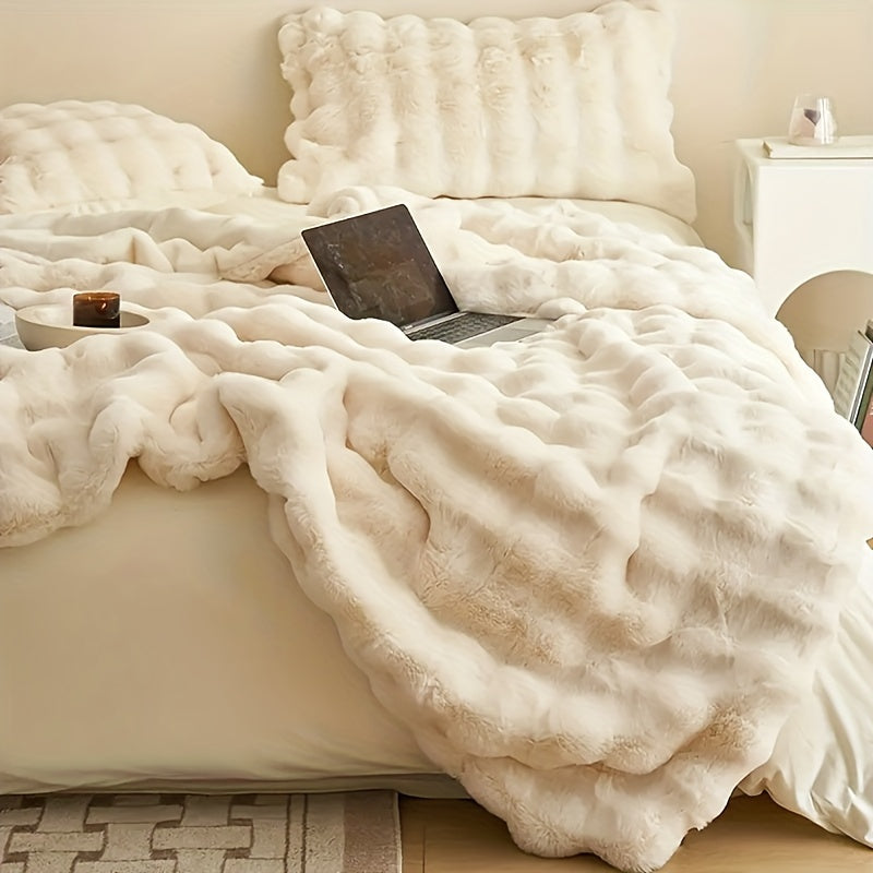 Thickened Faux Rabbit Fur Deken - Warme Pluche Deken voor Bed, Kantoor en Airconditioning - Geometrisch Patroon