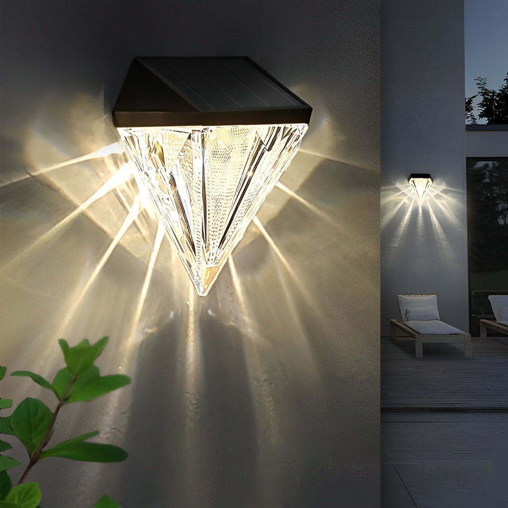 2 Stuks Geometrische LED Waterdichte Zwarte Solar Wandlamp