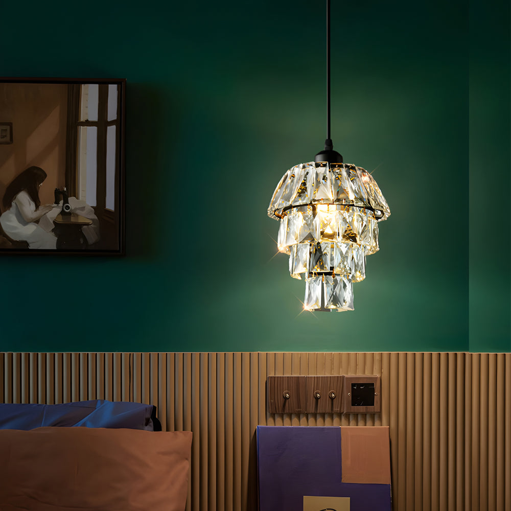 Kristallen Hanglamp in Goud/Zwart - 1-Licht Mini Kroonluchter