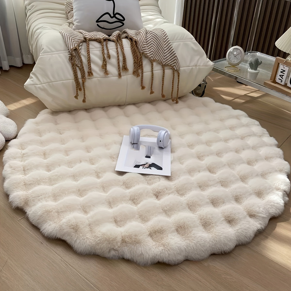 BubbleFleece Ronde Fluffy Tapijt – Zacht, Warm en Decoratief voor Woonkamer, Slaapkamer, en Meer