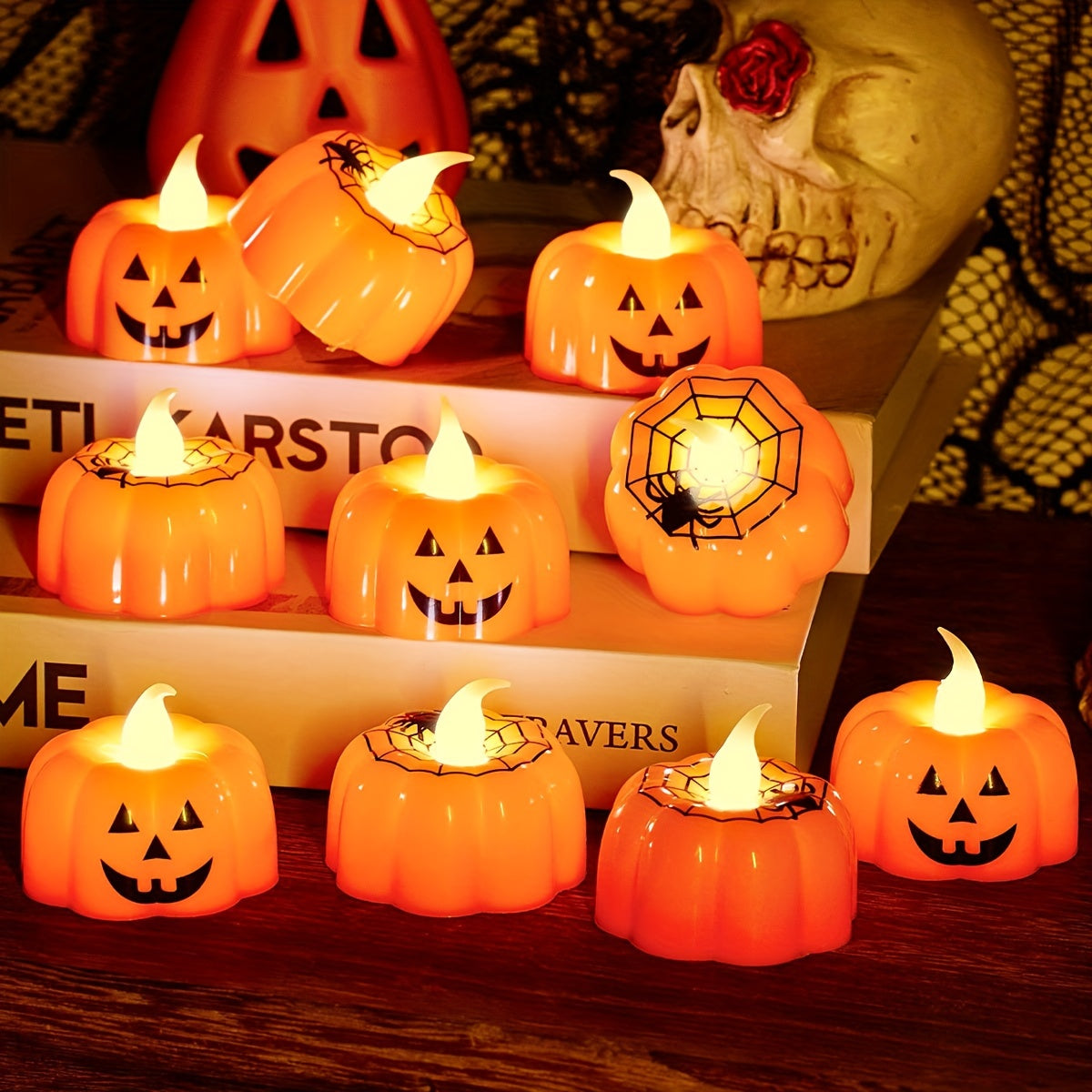 LED Halloween Pompoenkaarsen – 2 stuks, 9.14cm Jack-o'-Lantern Design, Met Batterijen