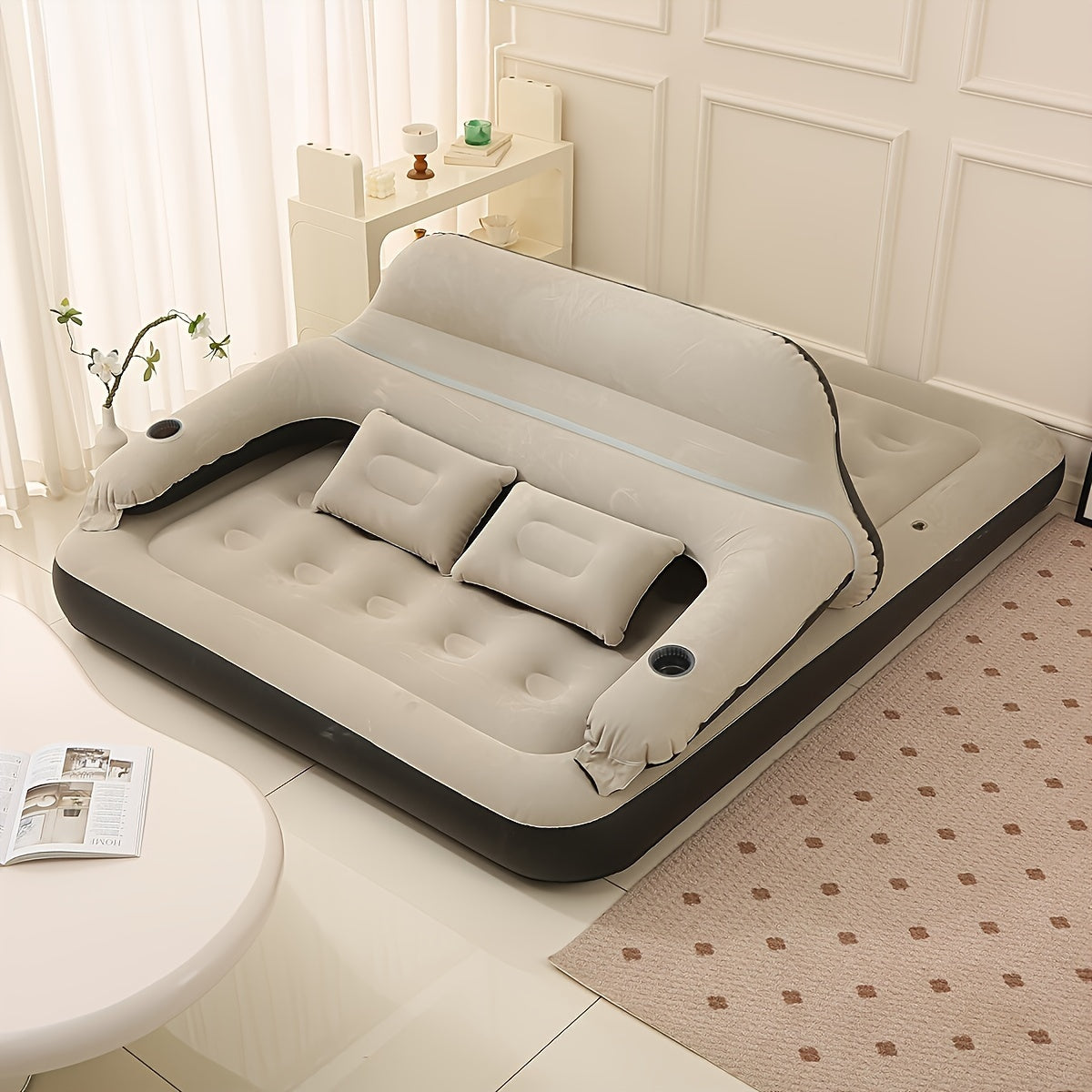 Deluxe Inflatable Airbed with Built-in Pump, Backrest & Headboard - Includes Pillows, Perfect for Indoor and Outdoor Use