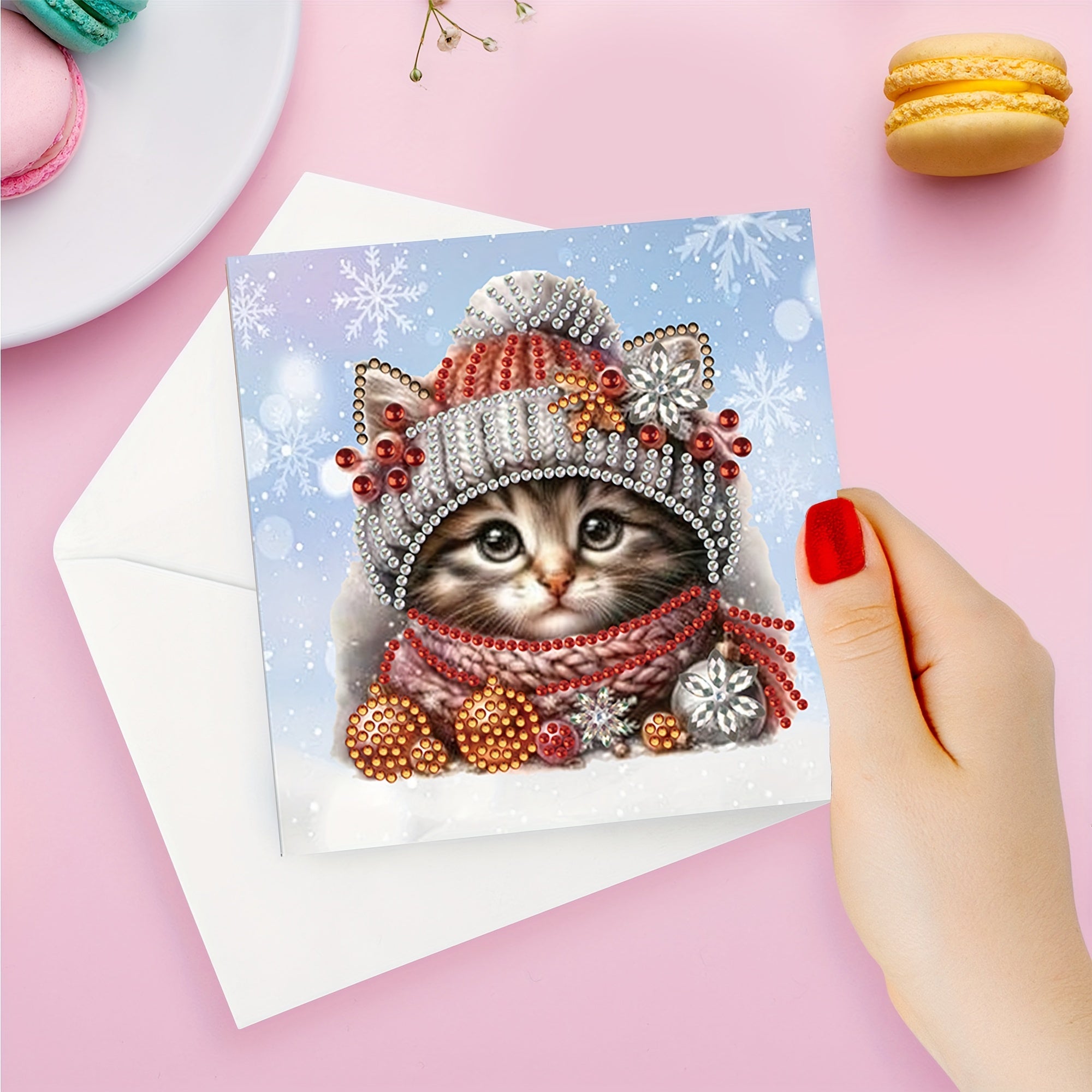 6pcs Diamond Painting Kit - Schattige Kat Kerstkaarten