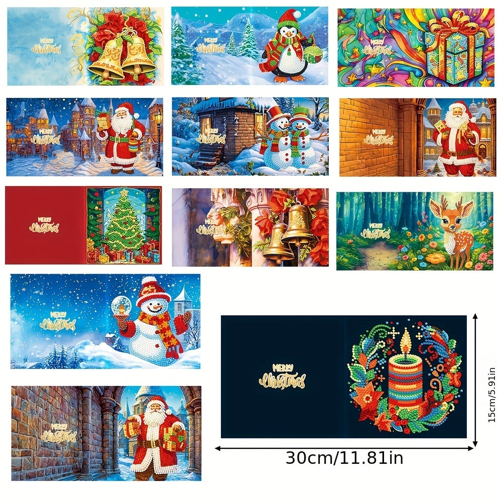 12pcs Diamond Painting Christmas Card - Mosaic Dot Diamond Santa Claus Schilderij, Handgemaakt Kerstcadeau