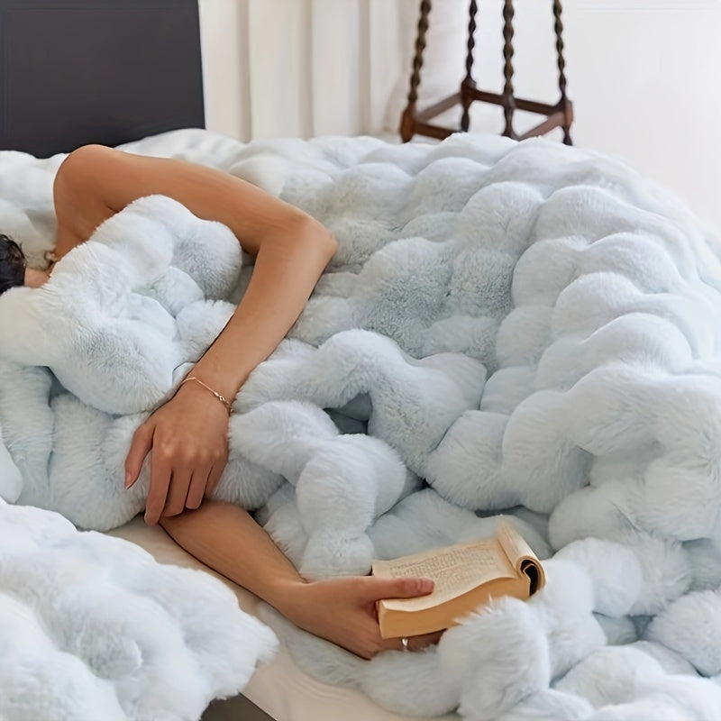 Luxe Bubble Fleece Deken – Imitatie Konijnenvacht, Dikke Sofa- en Kantoor Deken