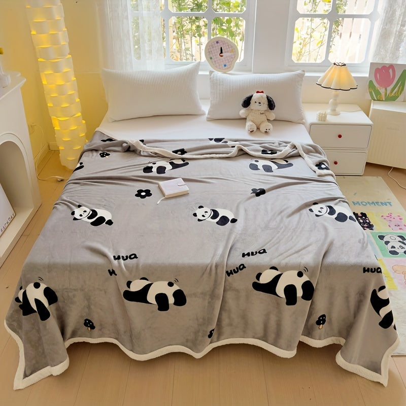 Panda Print Flanellen Fleece Deken - Zacht, Versterkt en All-Season - Traditionele Stijl, Machinewasbaar