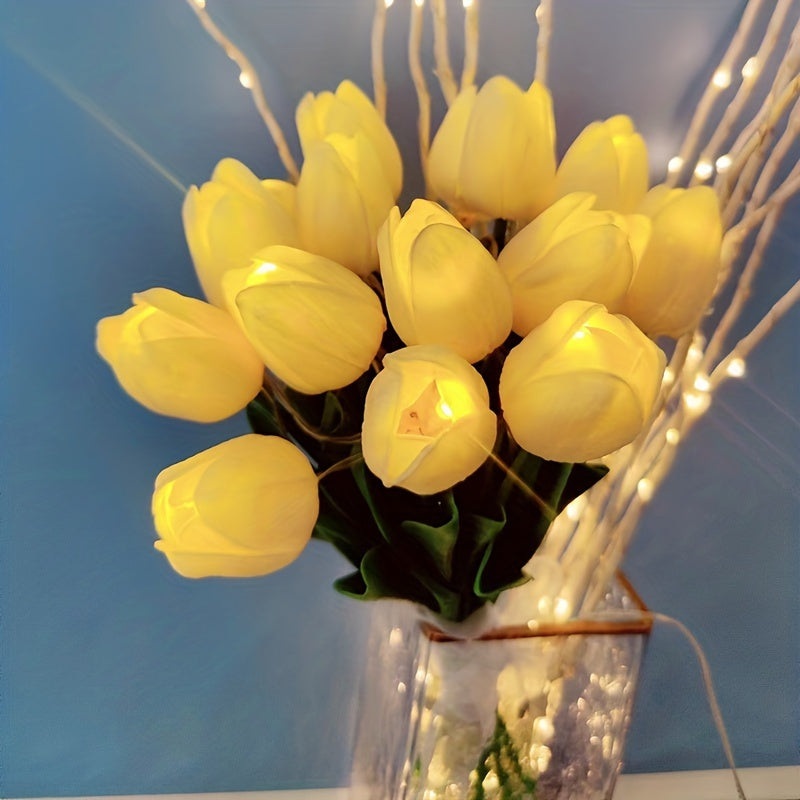 LumiBloom - 10 Stuks Tulp LED Lampen, Handgemaakte Boeket Tafellampen, Perfect