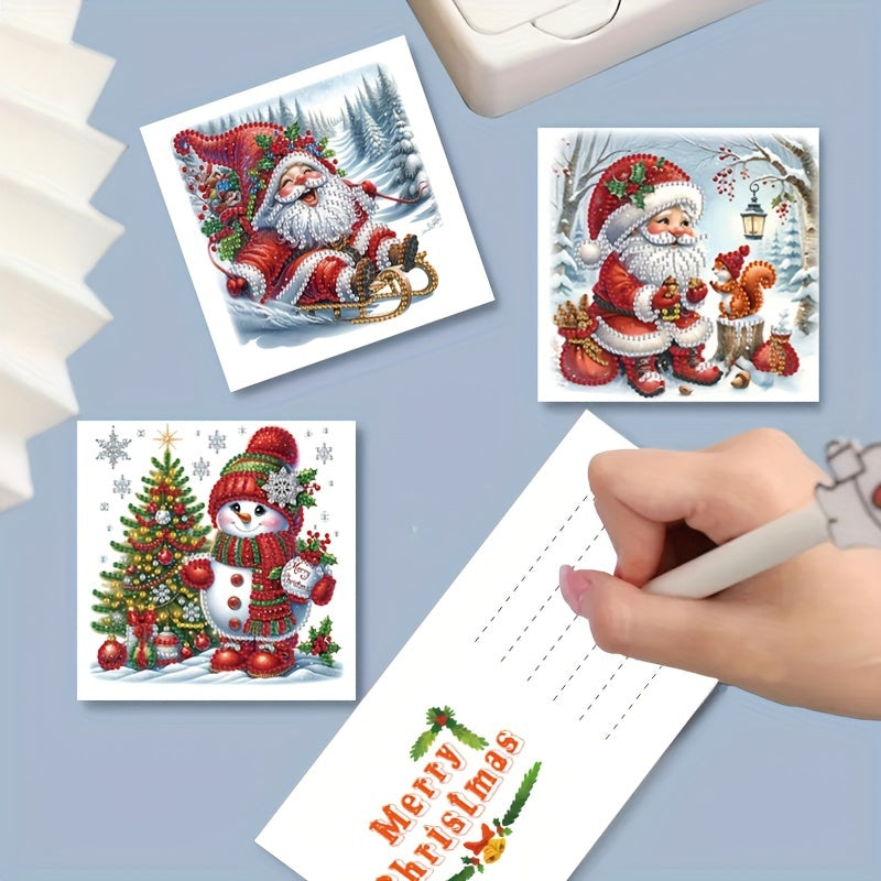 6-Pack Christmas Diamond Painting Card Kit - Feestelijke Groetekaarten met Sneeuwman, Kerstman, Kerstboom, Bloemen, Vogels en Eekhoorn Ontwerpen, Unieke Handgemaakte Cadeauset voor Dierbaren