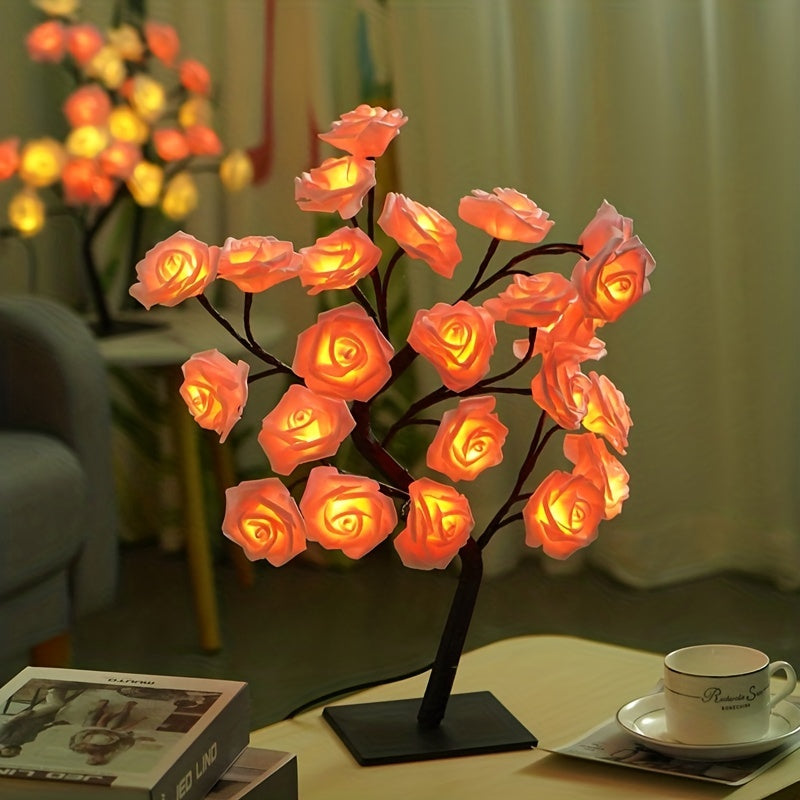 RozenLicht - LED Bloemen Tafellamp met USB, Sfeerverlichting