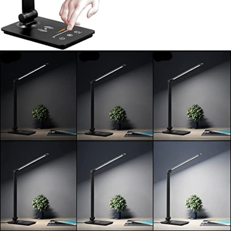 LED Bureau Lamp - Met Draadloze Oplader en Touch Control - 5 Kleurenmodi & Volledig Dimbare Functie