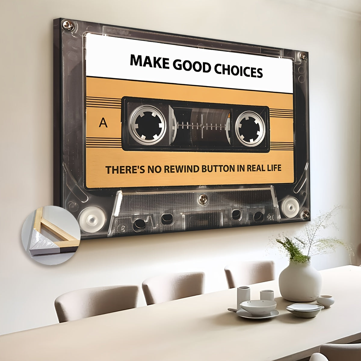 Extra Grote Retro Cassette Tape Canvas - Inspirerende Quote, Klaar om op te Hangen, Perfect voor Woonkamer & Kantoor