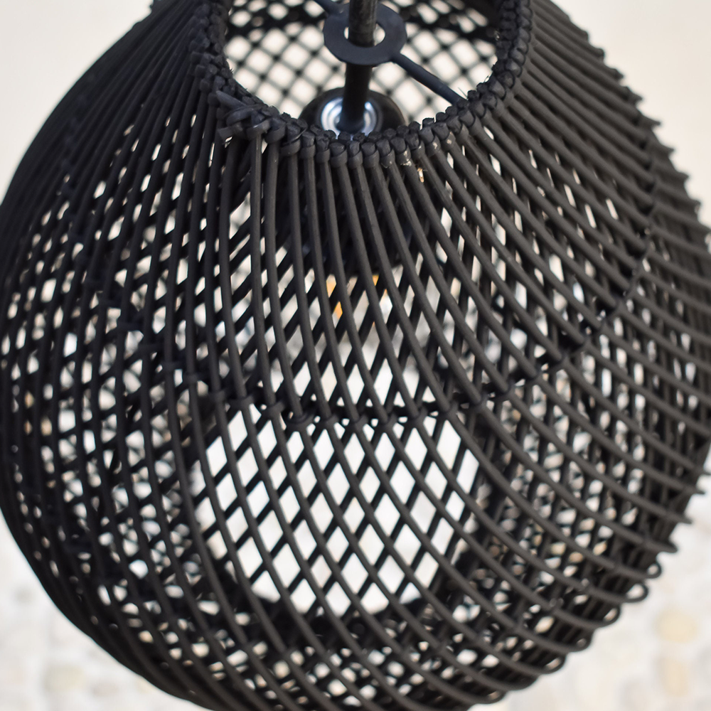 Boho Rattan Handgeweven Zwarte Hanglamp