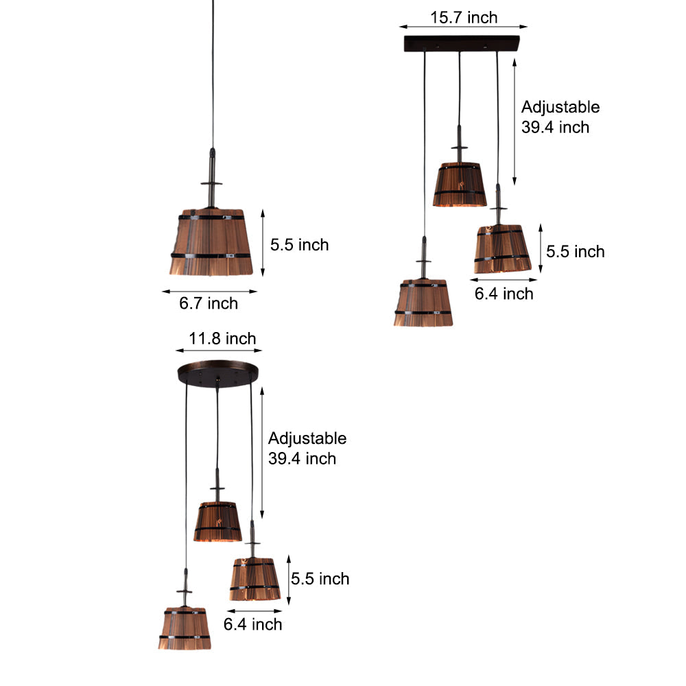 1/3-Lichts Rustieke Houten Emmer Kap Hanglamp voor Cafe Bar