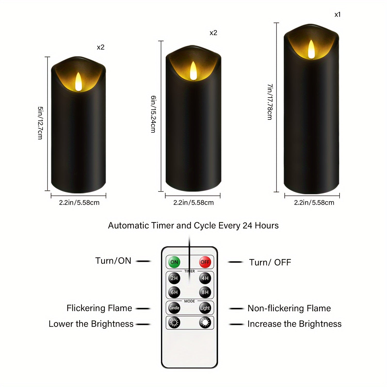 Eebuss 5-delige Flicker Flameloze Kaarsen Set met Afstandsbediening en Timer - LED Kaarsen voor Decoratie (Zwart)