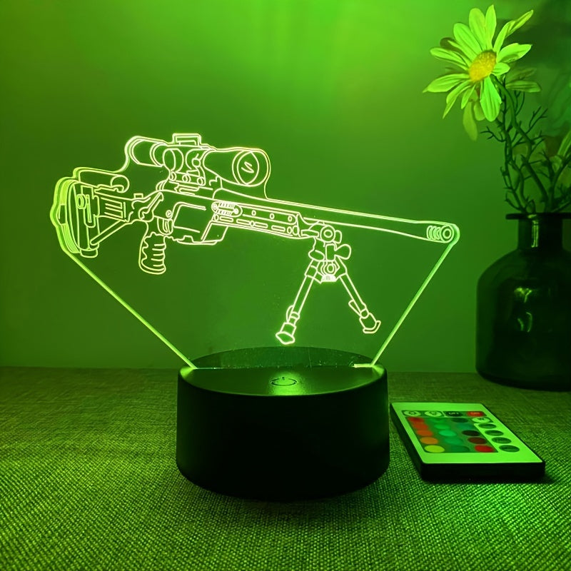 LumiGlow - 3D LED Nachtlamp Zwarte Pistoolvorm, 16 Kleuren Afstandsbediening, USB