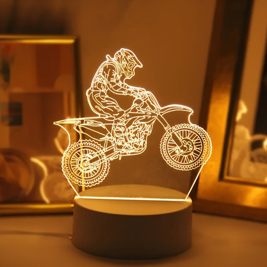 MotoLamp - 3D LED Nachtlamp Motocross Thema, USB-gevoede Sfeerverlichting