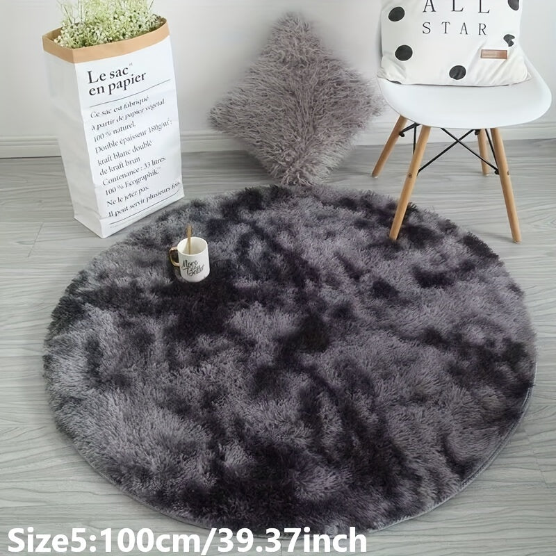 1pc Tie-dye Pluchen Ronde Vloerkleed - Zachte en Warme Decoratieve Mat voor Woonkamer, Slaapkamer en Yoga