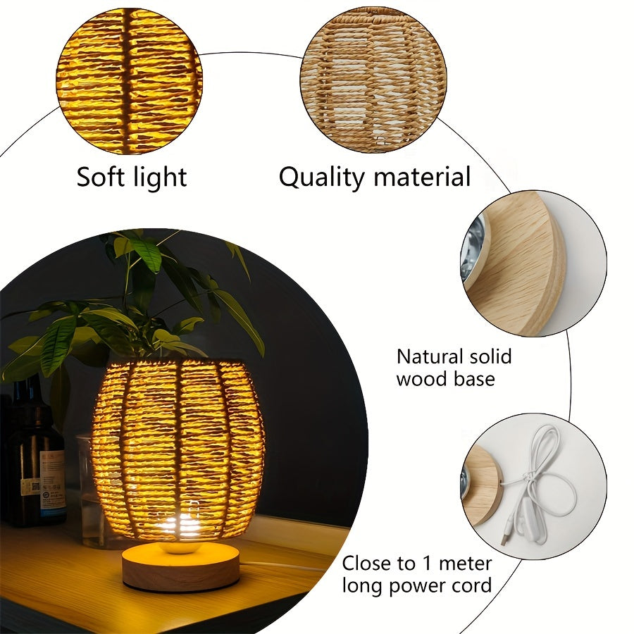 EcoLoom - Handgemaakte Houten Tafellamp met Warme LED Gloed