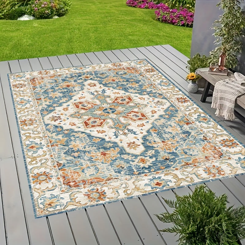 Bohemian Vintage Buiten Vloerkleed - Vlek- en Waterbestendig, Antislip Polyester Velvet, Wasbaar Tapijt voor Terras, Serre en Veranda