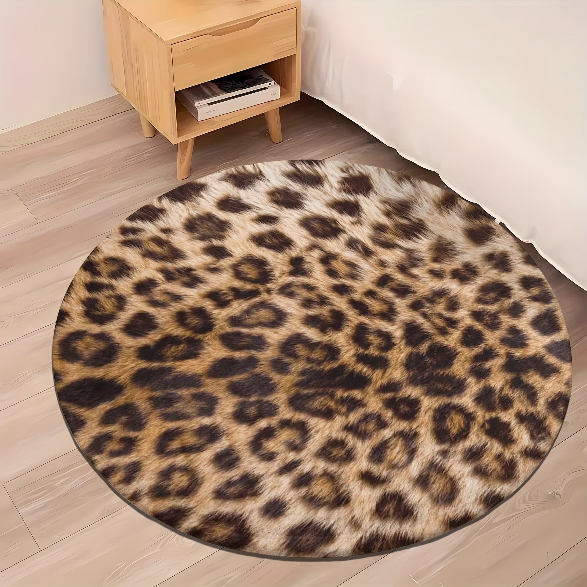 Leopard Print Ronde Vloerkleed - Zacht, Absorberend & Antislip Flanellen Mat voor Woonkamer, Slaapkamer, Hal - Wasbare Huisdecoratie