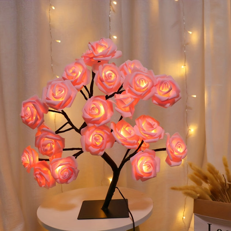 RozenLicht - LED Bloemen Tafellamp met USB, Sfeerverlichting