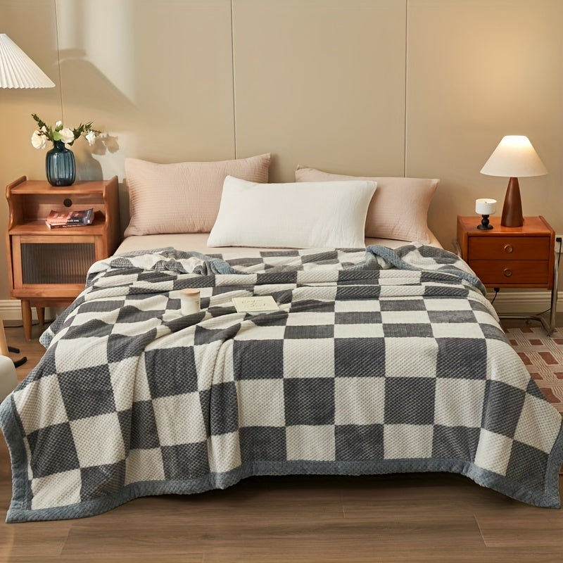 Cozy Plaid Milk Fleece Deken - Dikke, Zachte Winterdeken voor Kantoor en Bedcomfort, Machinewasbaar