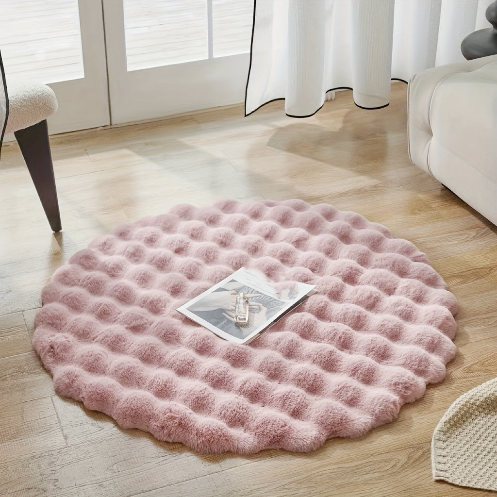 BubbleFleece Ronde Fluffy Tapijt – Zacht, Warm en Decoratief voor Woonkamer, Slaapkamer, en Meer