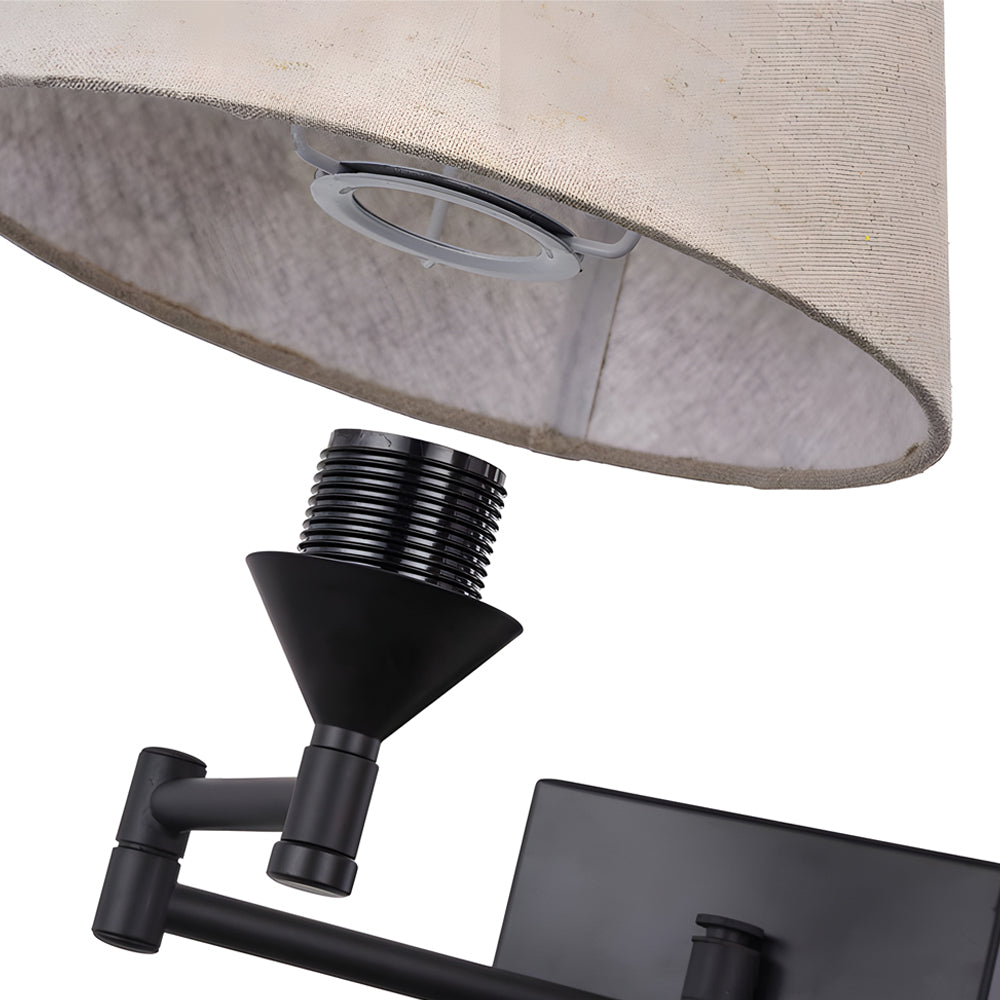 1-Licht Plug-In Zwenkarm Wandlamp met Linnen Kap