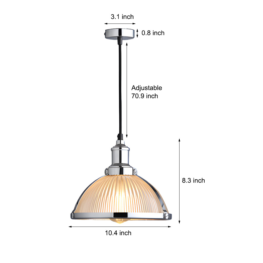 1-Licht Retro Hanglamp met Gestreepte Glazen Kap