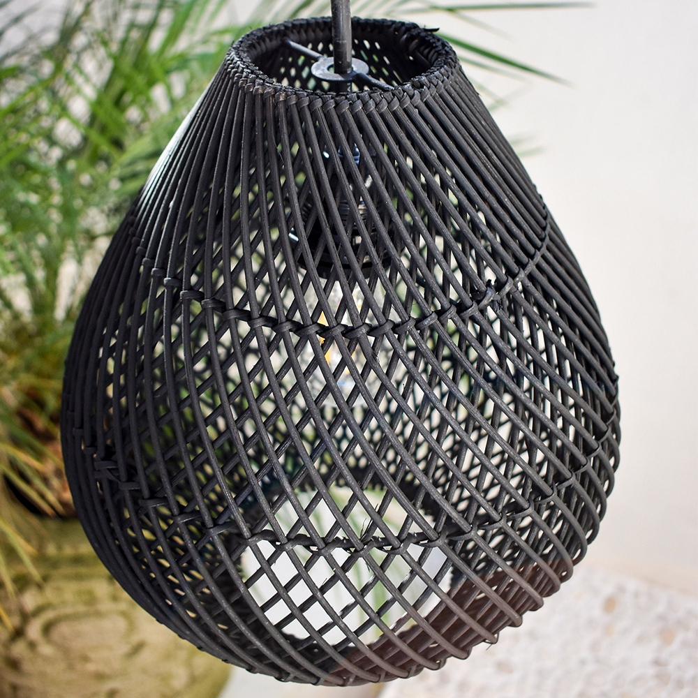 Boho Rattan Handgeweven Zwarte Hanglamp