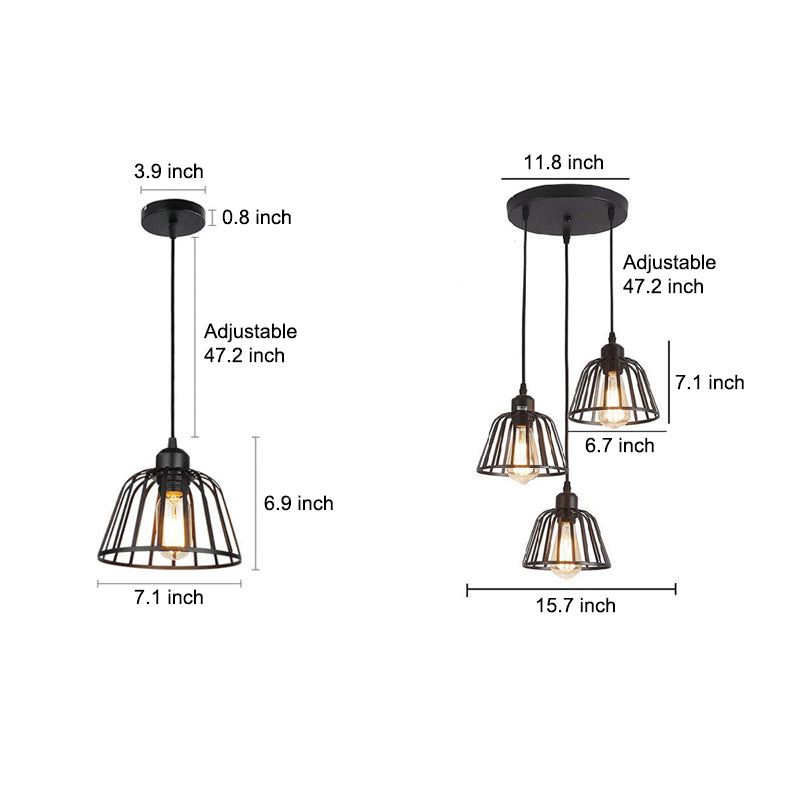 1/3-Lichts Zwarte Kleine IJzeren Kooi LED Industriële Stijl Retro Kroonluchter