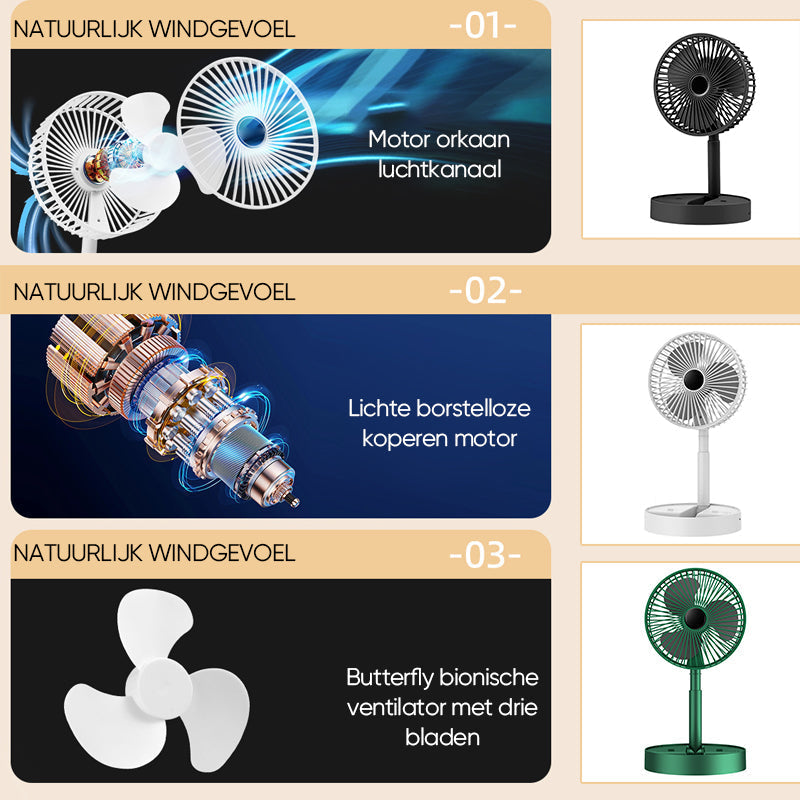 Oplaadbare Opvouwbare Telescopische Tafelventilator