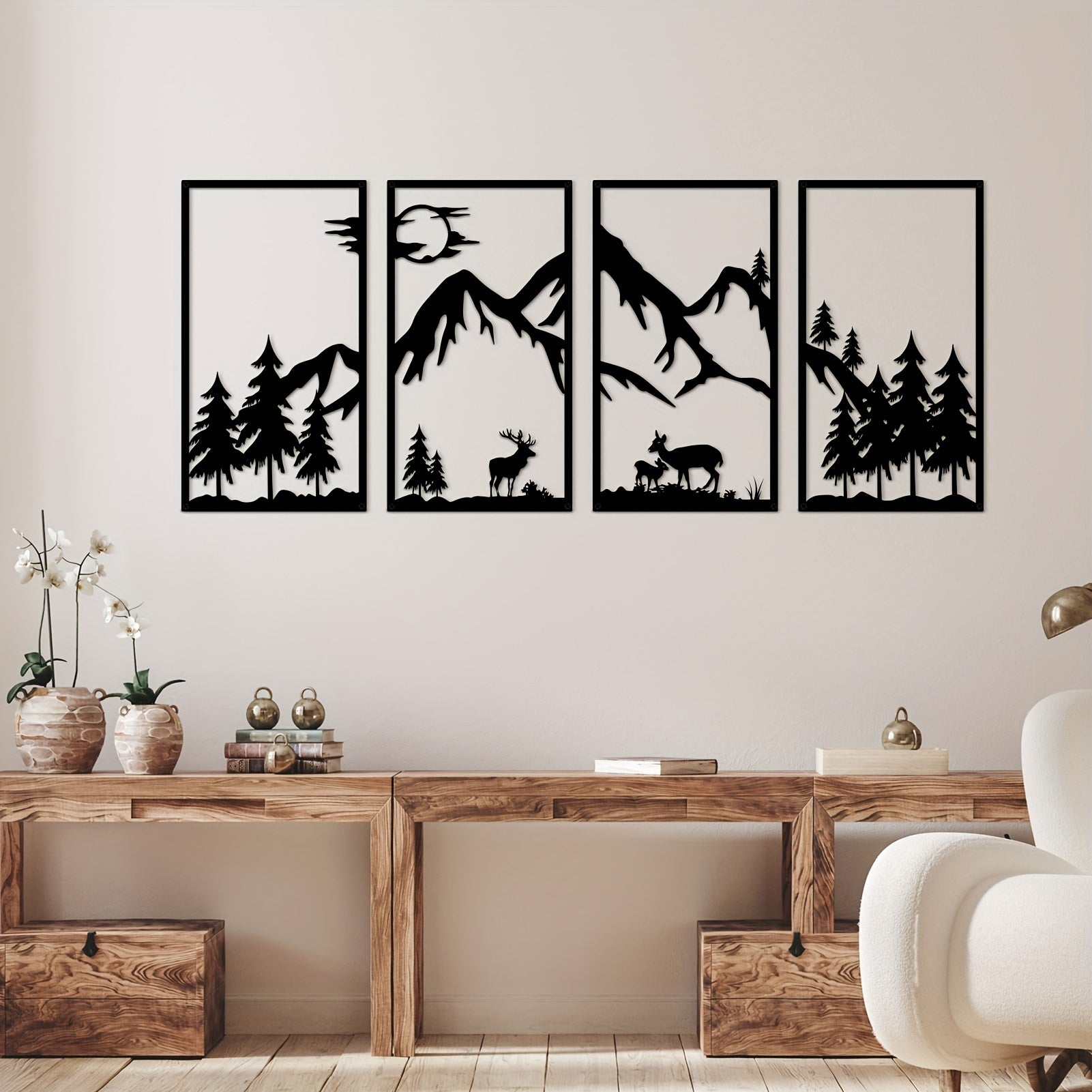 Mountain View Metaal Wanddecor - 4-delig Zwart Abstract Design