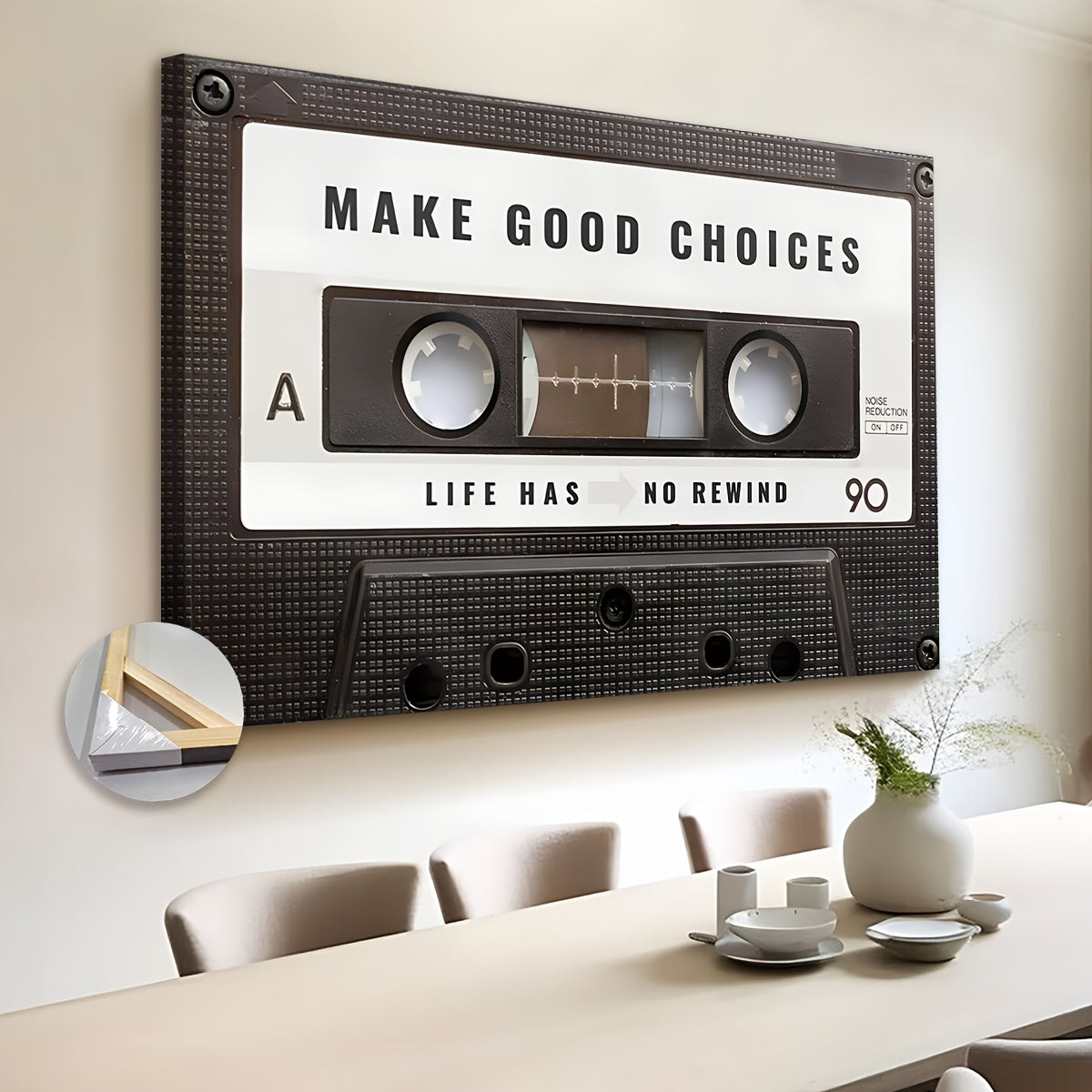 Extra Grote Retro Cassette Tape Canvas - Inspirerende Quote, Klaar om op te Hangen, Perfect voor Woonkamer & Kantoor