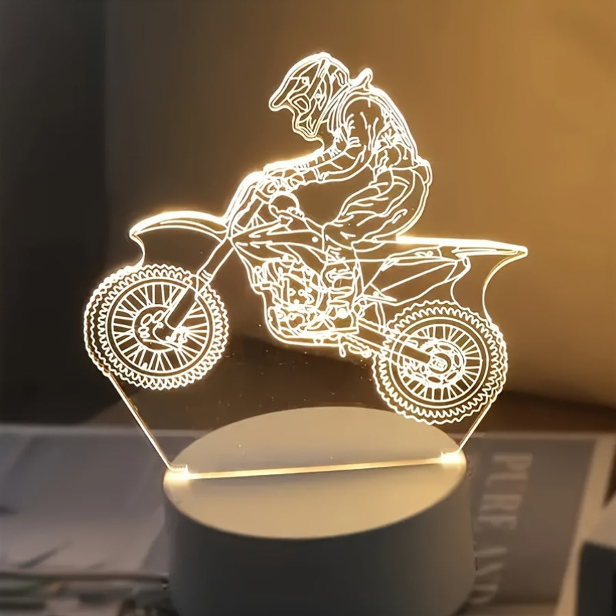 MotoLamp - 3D LED Nachtlamp Motocross Thema, USB-gevoede Sfeerverlichting