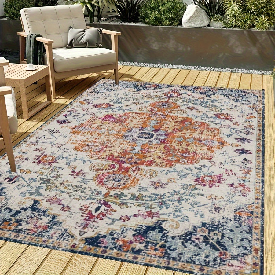 Vintage Bloemenpatroon Outdoor Vloerkleed – Antislip, Lichtgewicht, Wasbaar, Zacht en Duurzaam