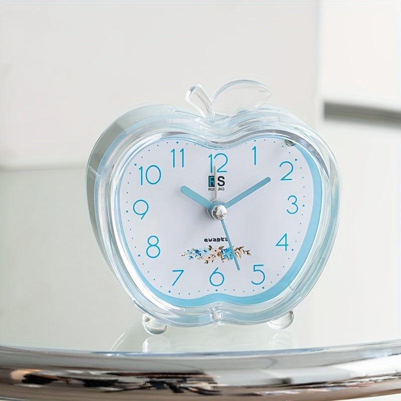 Crystal Apple Design Alarm Clock met Ingebouwd Nachtlampje - Stil, Op Batterij Werkend, Rond en Modern Ontwerp