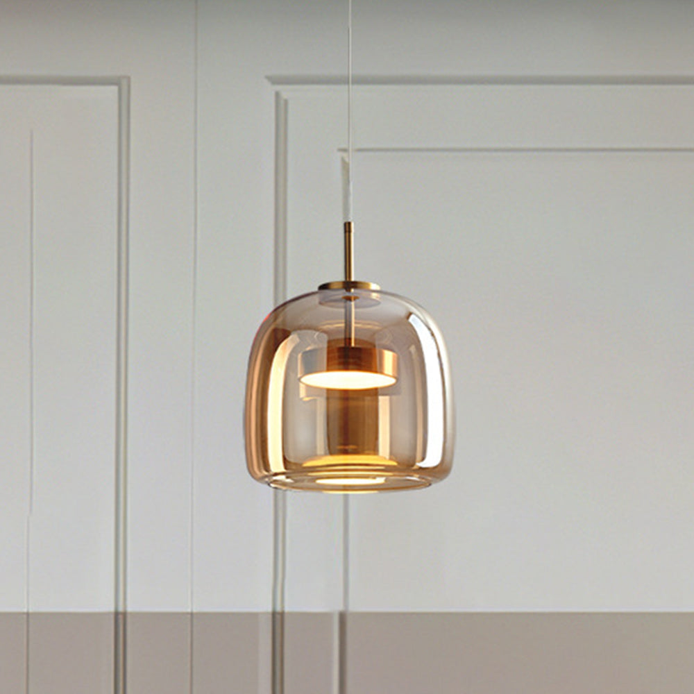 AmberGlow - Retro LED Hanglampen van Gouden Metaal en Glas