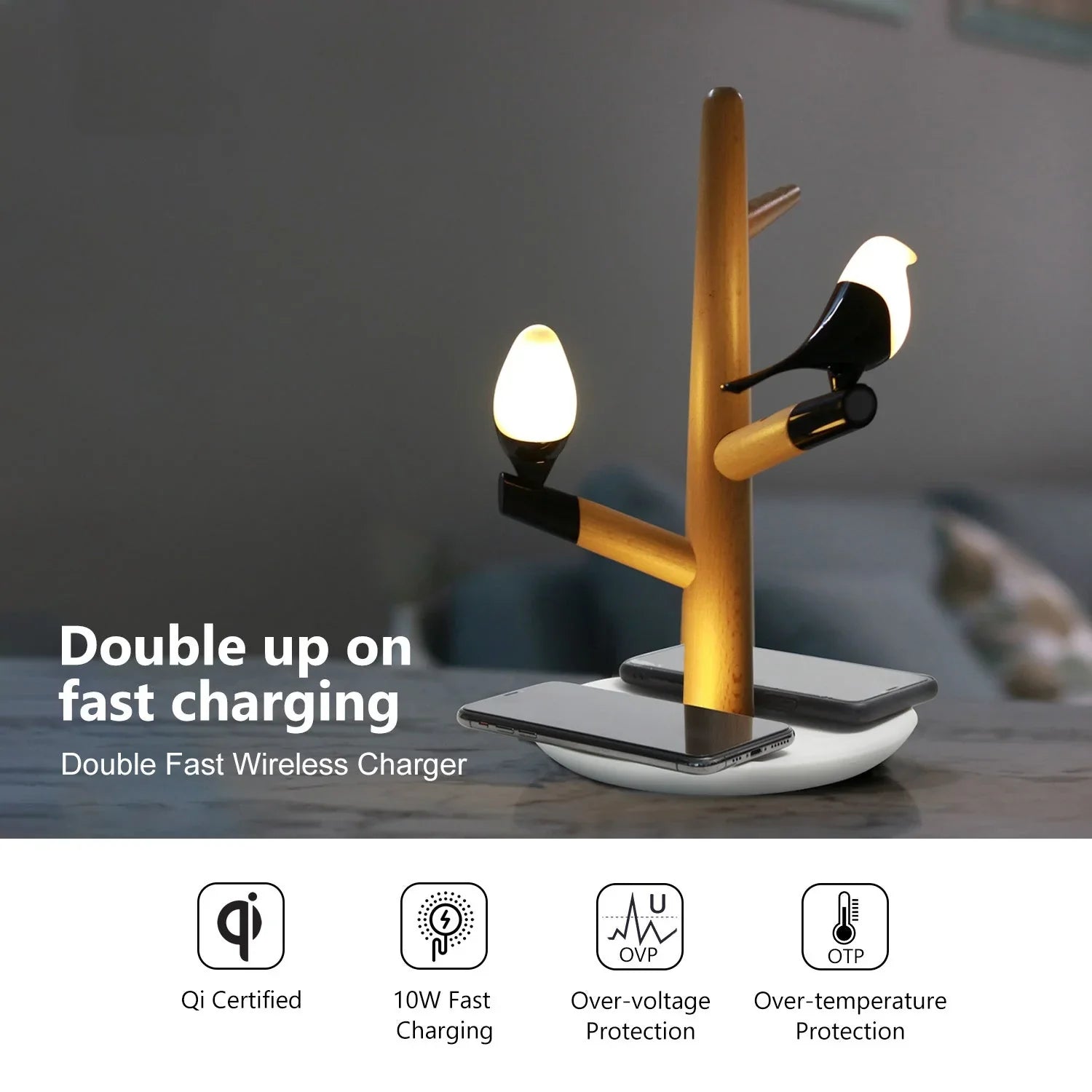 Bliss Lamp met Duale Draadloze Telefoonlader