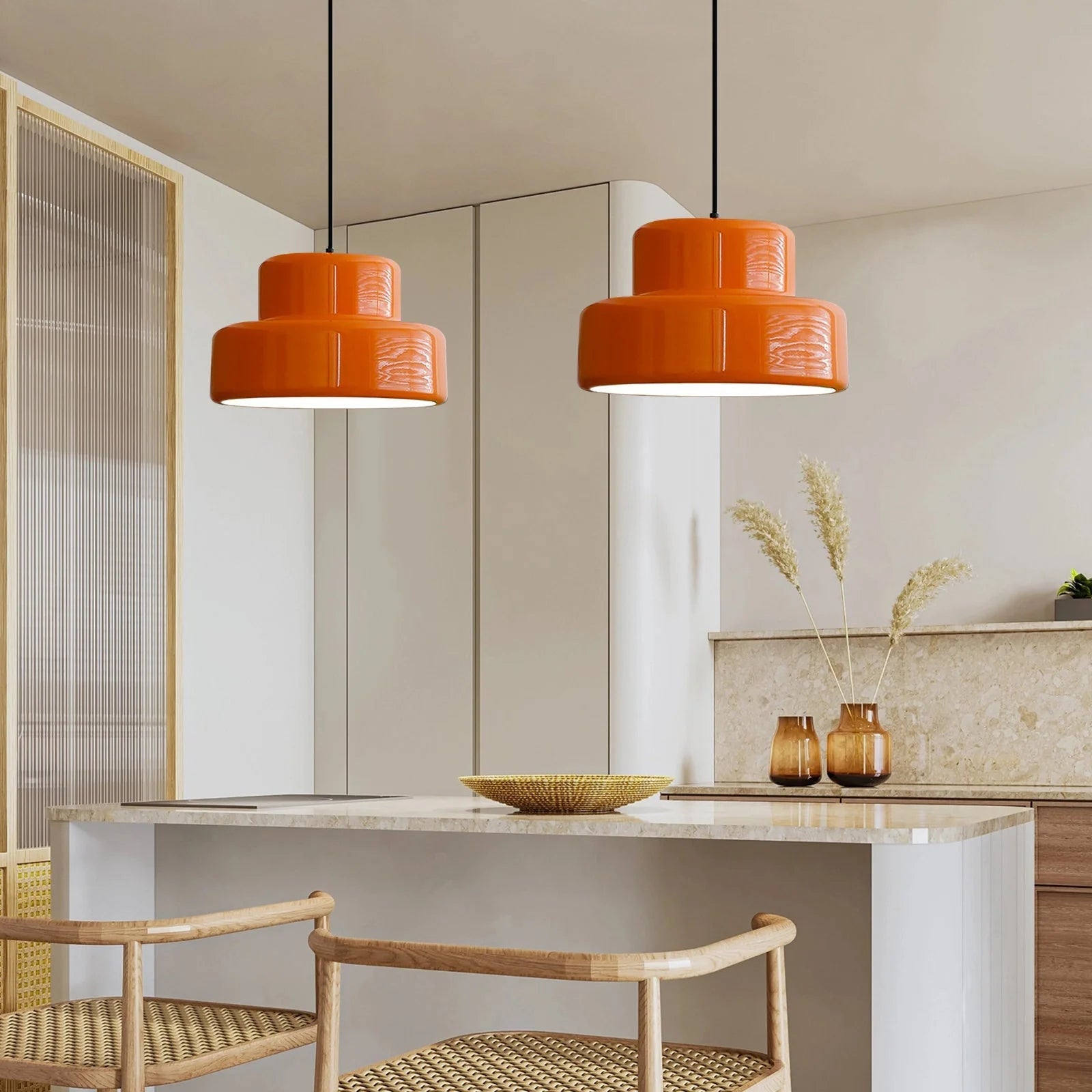 Bauhaus Vintage Oranje Hanglamp voor Eetkamer