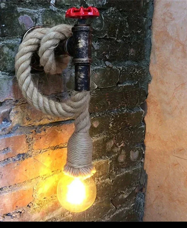 RusticGlow – Henneptouw Wandlamp in Industriële Stijl – Vintage Wandverlichting