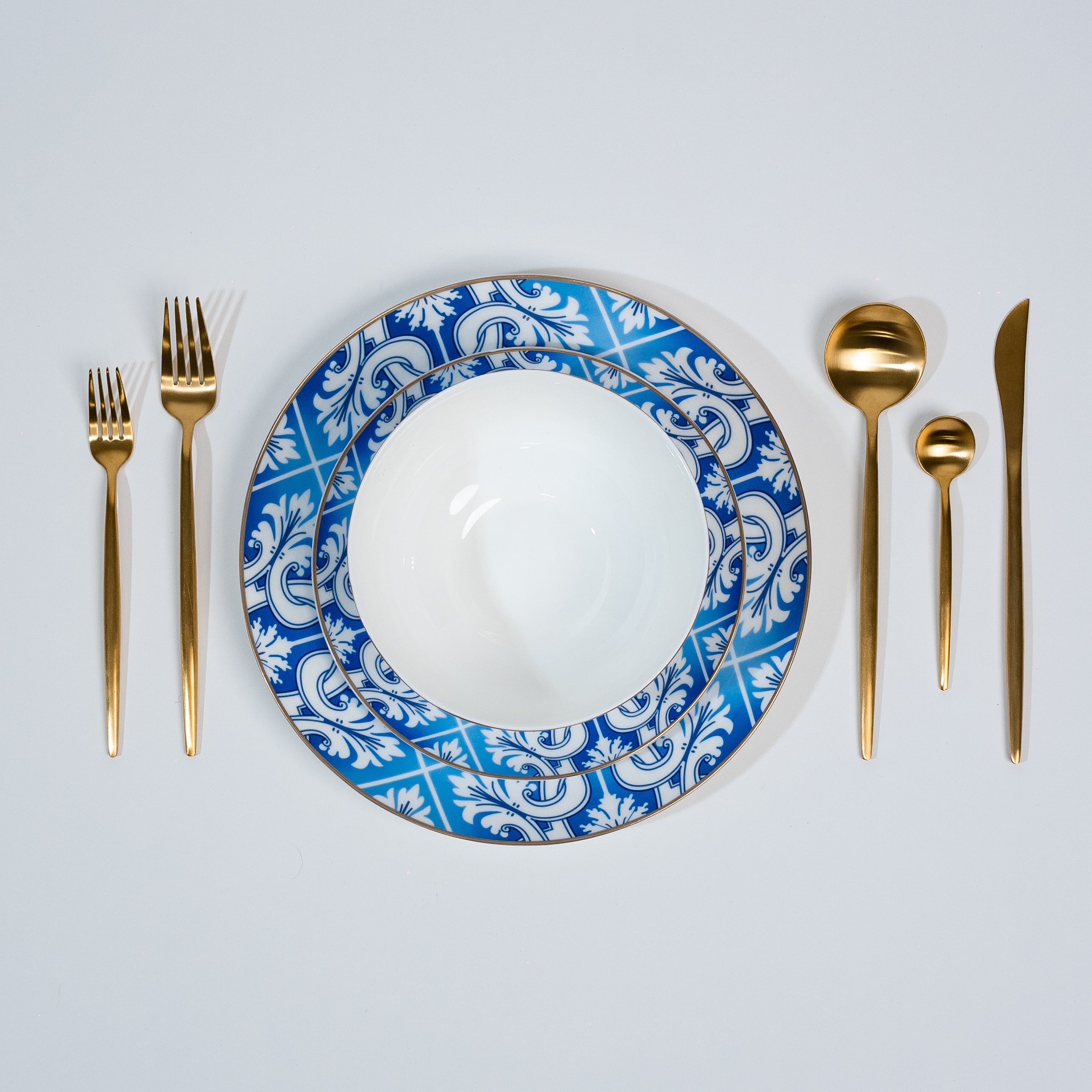 Blauw en Wit met Gouden Rand Bordenset