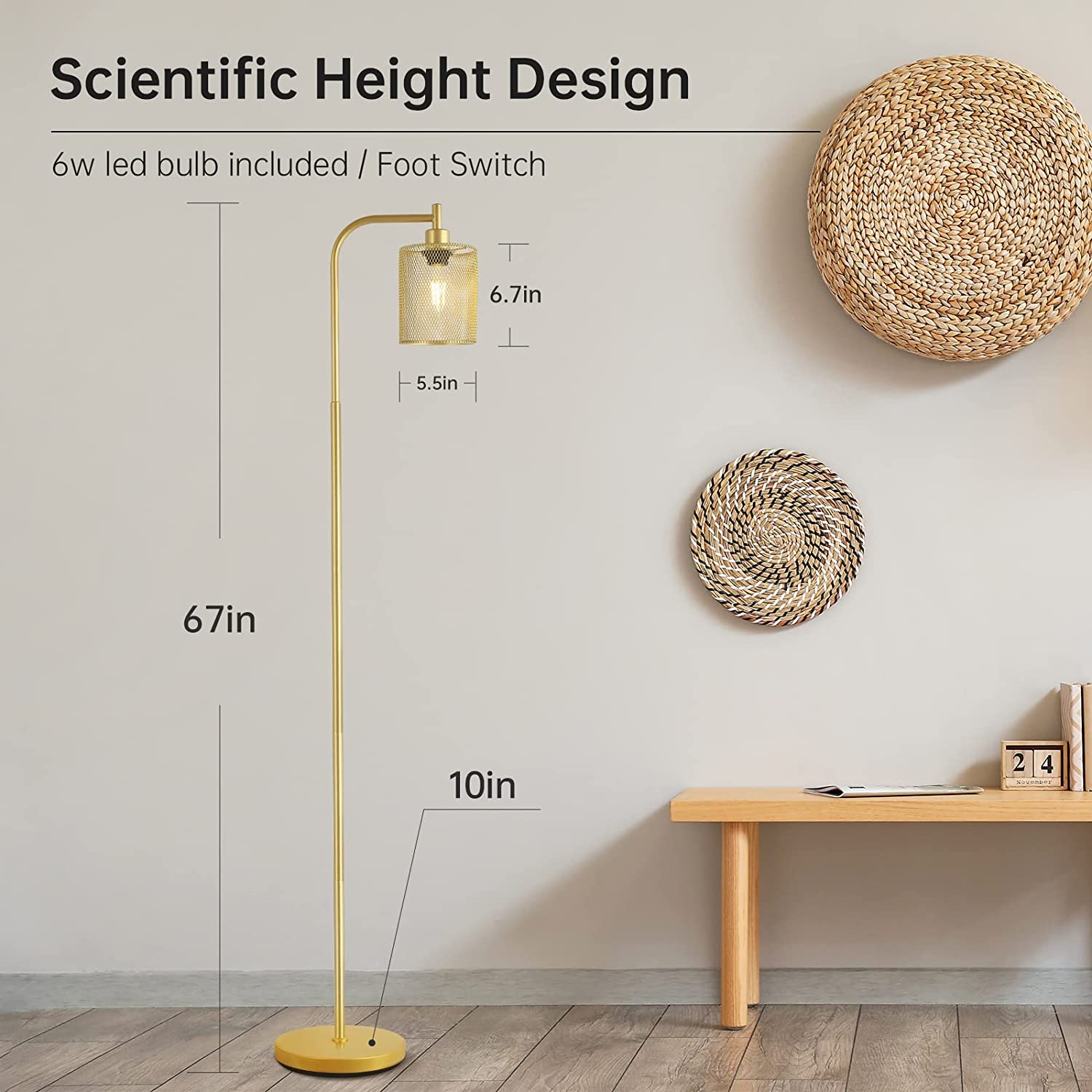 Gouden Vloerlamp met Industriële Stijl