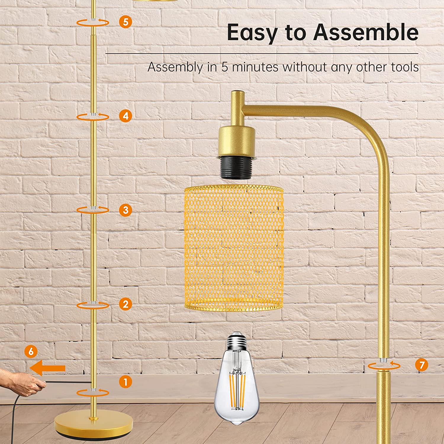 Gouden Vloerlamp met Industriële Stijl