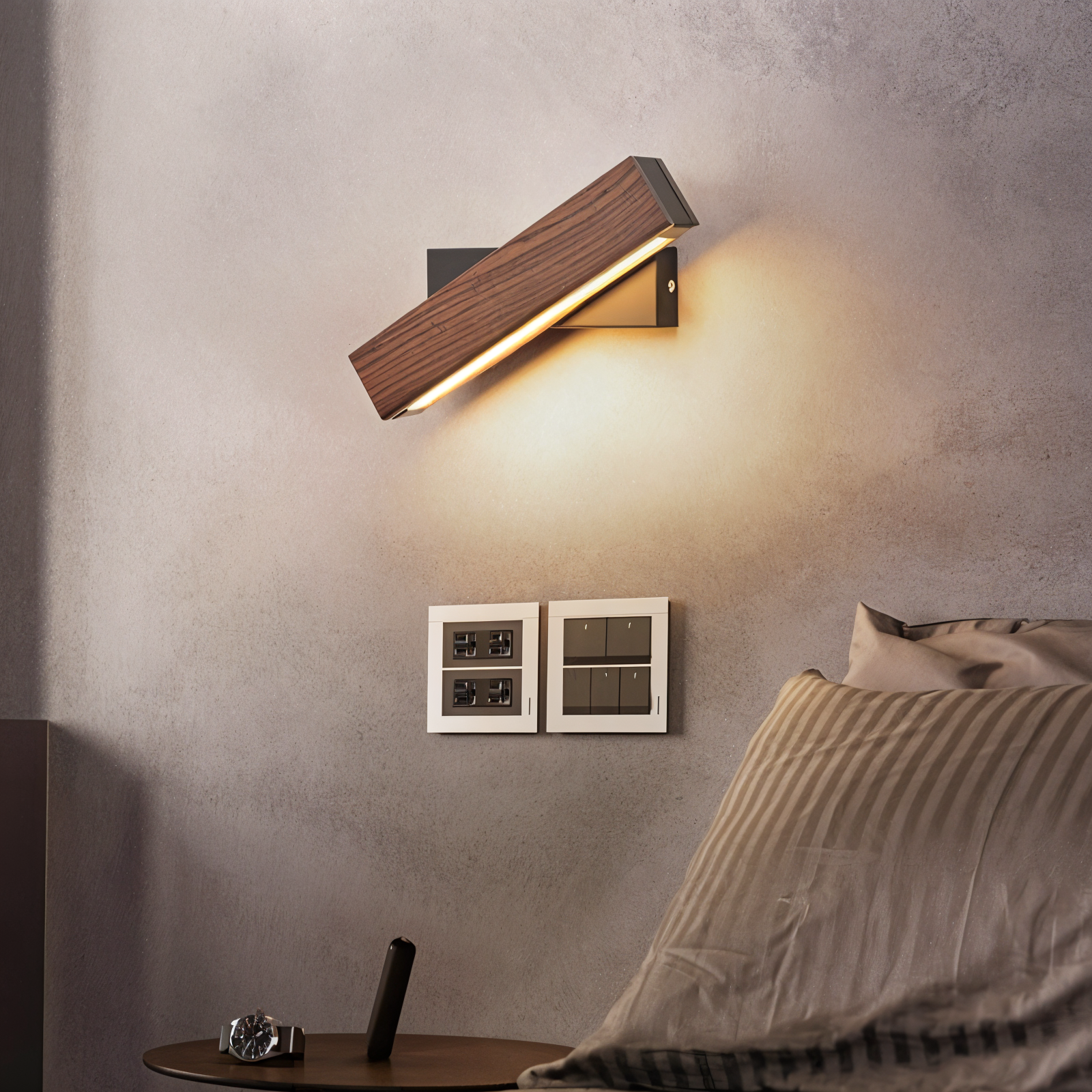 TwistLED Wandlamp - 360° Draaibare Rechthoekige LED Wandlamp van Hout